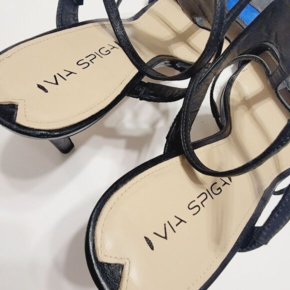 Via Spiga Black Leather Cobalt Suede Colorblock Stiletto Sandals Size 11 - Picture 7 of 13